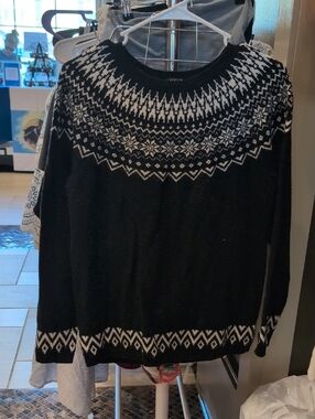 Talbots Black and White Nordic Yoke Sweater